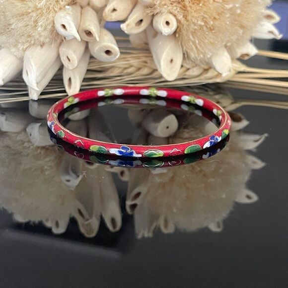 Vintage red cloisonné painted bangle bracket - Picture 1 of 7